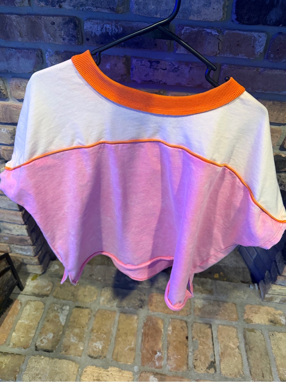 Girls' Colorblock Pink and White Crop Sweatshirt with Orange Trim